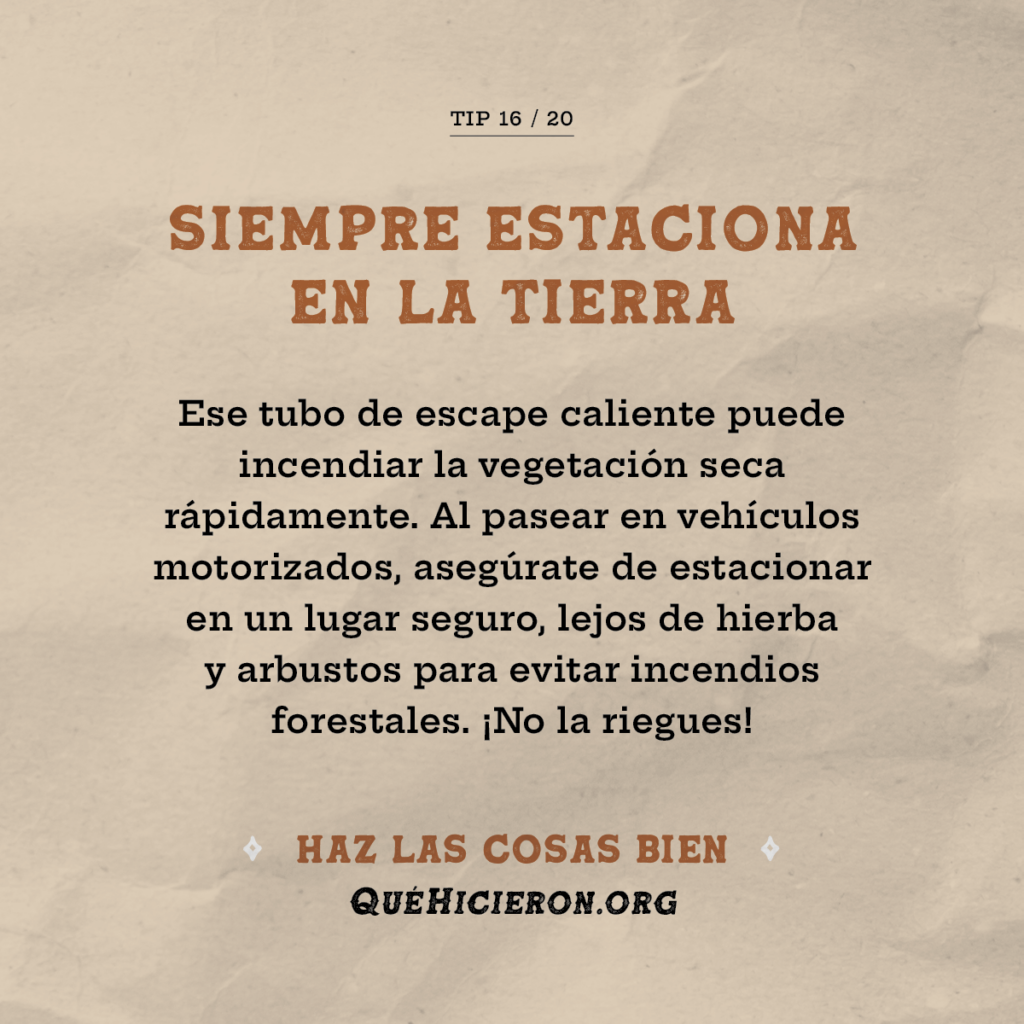 Estacione siempre sobre tierra